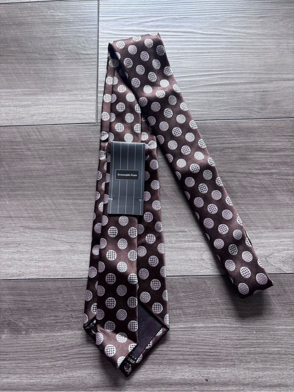 Ermenegildo Zegna Brown Tie with White Polka Dot Motif
